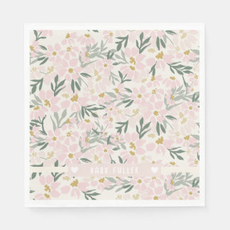 Rosa Blommigt Baby Shower Pappersservett med Namn
