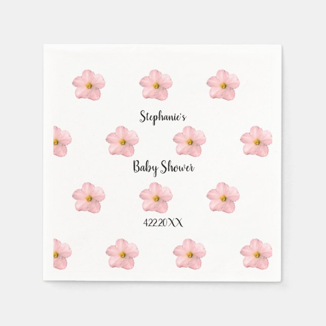 Rosa Blommigt Baby Shower Petunia Mönster Artsy Cu Pappersservett (Framsidan)