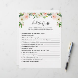 Rosa Blommigt Baby Shower-spel Hitta gästen