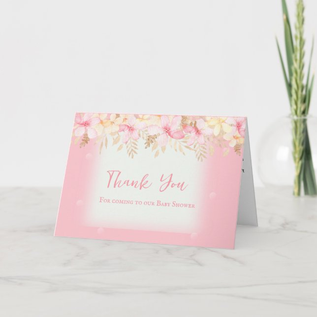 Rosa Blommigt Baby Shower Tackkort (Framsida)