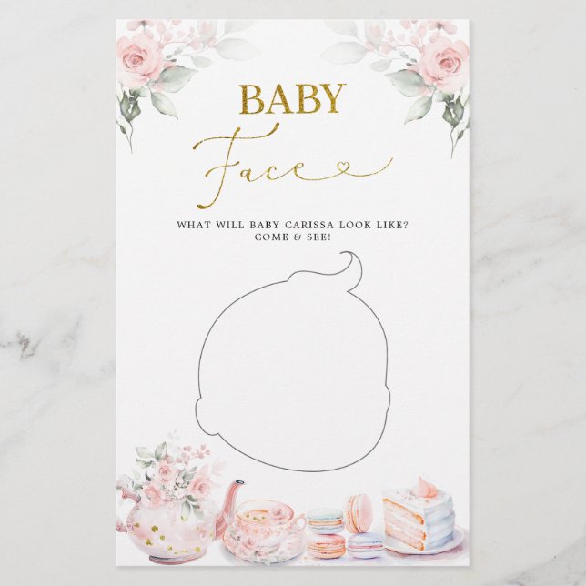 Rosa Blommigt Baby Shower Tea Party Baby Ansikte (Framsida)