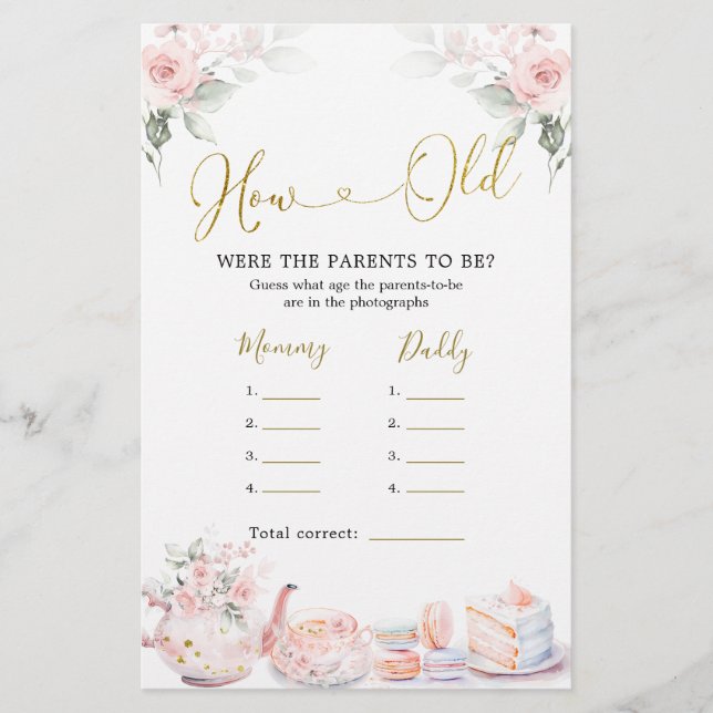 Rosa Blommigt Baby Shower Tea Party Hur gamla förä (Framsida)