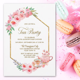 Rosa Blommigt Baby Shower Tea Party Inbjudningar