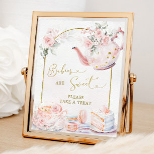 Rosa Blommigt Baby Shower Tea Party Spädbarn är Sw Poster