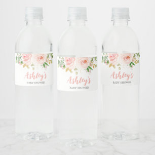 Rosa Blommigt Baby Shower Vattenflaskor Etikett