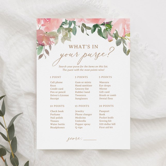 Rosa Blommigt Baby Shower What's in your Purse Gam Inbjudningar (Skapare uppladdad)