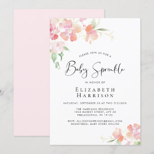 Rosa Blommigt Baby Sprinkle Watercolor Inbjudningar