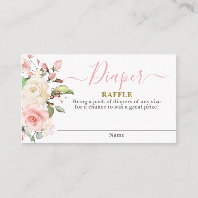 Rosa Blommigt babydusch Flicka Diaper Raffle Card Tilläggskort (Framsida)