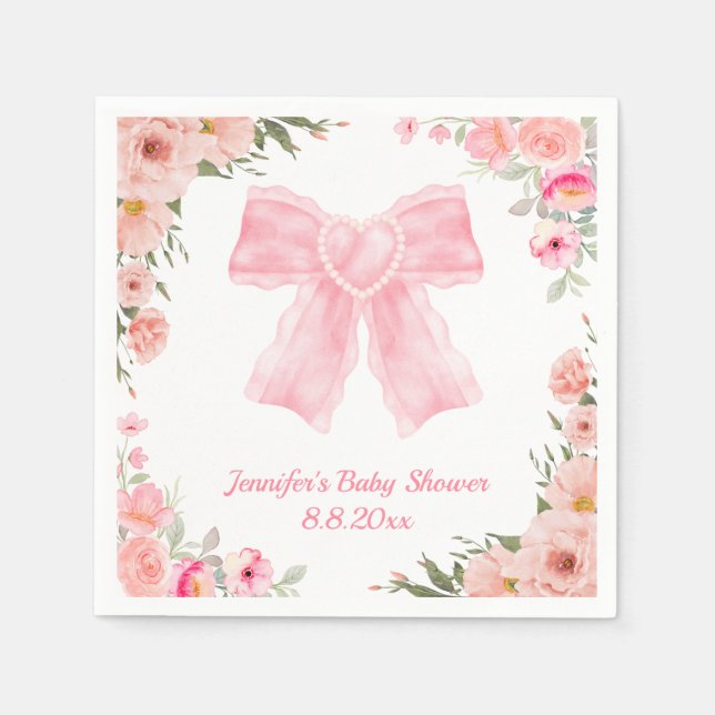 rosa blommigt   babydusch pappersservett (Framsidan)