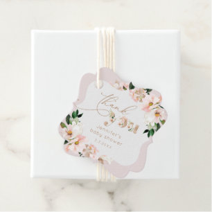 rosa blommigt, babydusch tack. gåvor etiketter