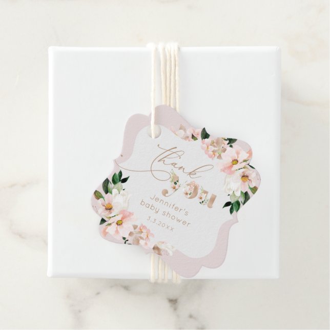  rosa blommigt, babydusch tack. gåvor etiketter (På plats)