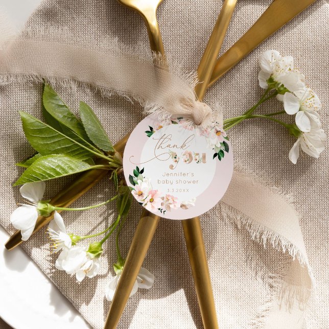  rosa blommigt, babydusch tack. gåvor etiketter (Skapare uppladdad)