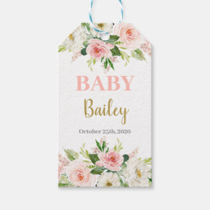 Rosa blommigt babyduschflicka presentetikett