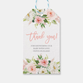 Rosa blommigt babyduschflicka presentetikett