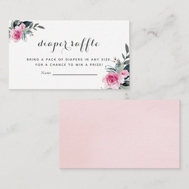 Rosa Blommigt Babyskåda Förkläde Raffle-kort Tilläggskort (Fram/baksida)
