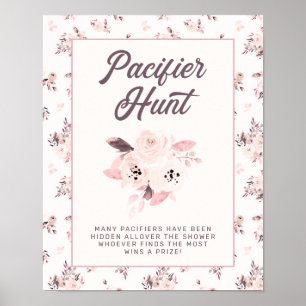 Rosa Blommigt babyskylt för Nappar-spel Poster