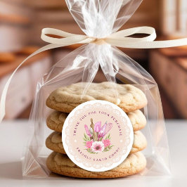 Rosa Blommigt Bakery Sticker Runt Klistermärke