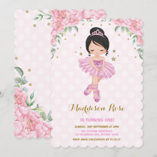 Rosa Blommigt Ballerina Ballet Tutu födelsedag Inb Inbjudningar
