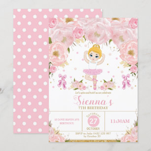 Rosa Blommigt Ballerina Birthday Tutu Ballet Dance Inbjudningar