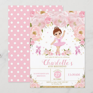 Rosa Blommigt Ballerina Birthday Tutu Ballet Dance Inbjudningar