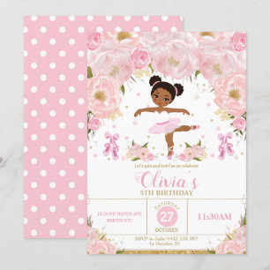 Rosa Blommigt Ballerina Birthday Tutu Ballet Dance Inbjudningar