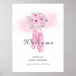 Rosa Blommigt Ballerina Shoes Welcome Baby Shower Poster