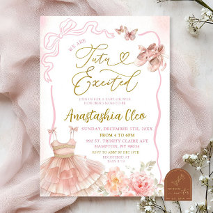 Rosa Blommigt Ballerina Tutu Excited Baby Shower Inbjudningar