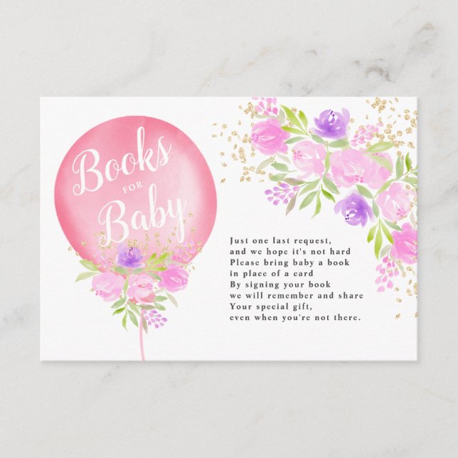 Rosa blommigt ballong bokar för babydusch tilläggskort (Framsida)