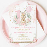 Rosa Blommigt Balloon Party Inbjudningar<br><div class="desc">Den här elegantens första födelsedag innehåller en söt kanin i baby,  rosa ballong och fantastisk blommigt i vattenfärg och krans i grönt vatten</div>
