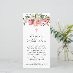 Rosa Blommigt Baptism Bookmark Favor för flickor Tack Kort