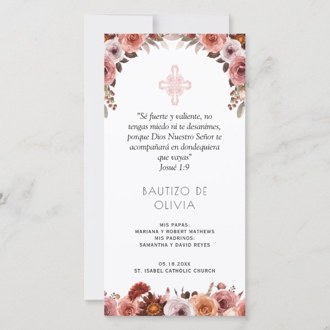 Rosa,   Blommigt Baptism Bookmark Favoriter Tack Kort (Framsida)