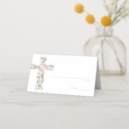 Rosa Blommigt Baptism Bordsnummer Monteringskort Placeringskort