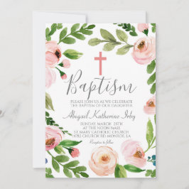 Rosa Blommigt Baptism Inbjudningar