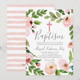 Rosa Blommigt Baptism Inbjudningar