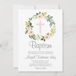 Rosa Blommigt Baptism Inbjudningar