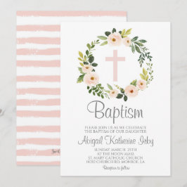 Rosa Blommigt Baptism Inbjudningar