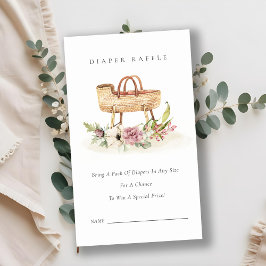 Rosa Blommigt Bassinet Diaper Raffle Baby Shower Tilläggskort