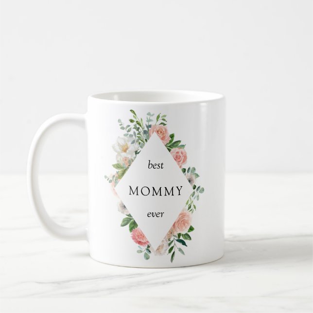 Rosa Blommigt Bästa Mamma någonsin Kaffemugg (Vänster)