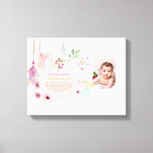 Rosa Blommigt BAUTIZO Baptism Bible Verse Photo Gi Canvastryck
