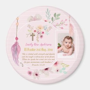 Rosa Blommigt BAUTIZO Baptism Bible Verse Photo Gi Magnet