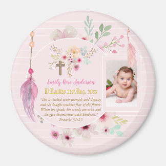 Rosa Blommigt BAUTIZO Baptism Bible Verse Photo Gi Magnet