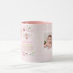 Rosa Blommigt BAUTIZO Baptism Bible Verse Photo Gi Mugg