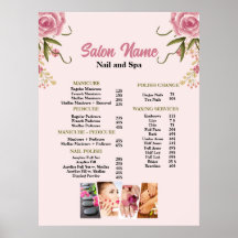 Rosa Blommigt Beauty Nail Salon Pris List-menyn
