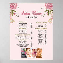 Rosa Blommigt Beauty Nail Salon Pris List-menyn Poster