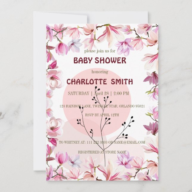 Rosa blommigt Bebisdusch för färgövertoning för fä Inbjudningar (Framsida)