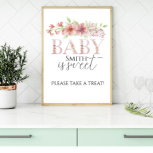 Rosa Blommigt Behandla Station-tecken Poster