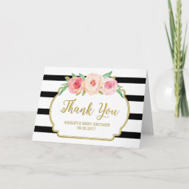 Rosa Blommigt Black Rand Baby Shower Tack