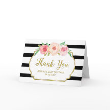 Rosa Blommigt Black Rand Baby Shower Tack