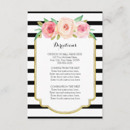 Rosa Blommigt Black Rand Bröllop Direction Infoga Tilläggskort