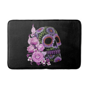 Rosa Blommigt Black Sugar Skull Day of the dead Badrumsmatta